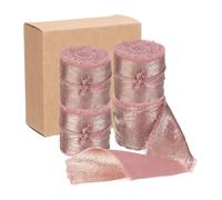 sourcing map 4 Pcs Chiffon Ribbon, 1" x5 Yard Silk Ribbon, Rose Gold Glitter Fabric Ribbon Handmade Fringe Frayed Ribbon for Flower Bouquet Gift Wrapping DIY Crafts Wedding