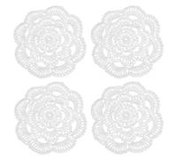sourcing map 4 Pcs Crochet Handmade Cotton Placemats, 6.3" Round Lace Doilies Coaster, Lace Gimp Tray Coasters for Crafts, Daily Kitchen Use, Tea Cup, Festivals, Home Decoration, White