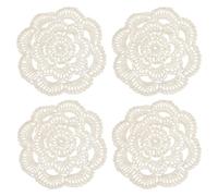 sourcing map 4 Pcs Crochet Handmade Cotton Placemats, 6.3" Round Lace Doilies Coaster, Lace Gimp Tray Coasters for Crafts, Daily Kitchen Use, Tea Cup, Festivals, Home Decoration, Beige