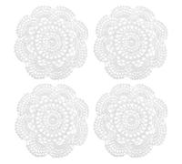 sourcing map 4 Pcs Crochet Handmade Cotton Placemats, 7.9" Round Lace Doilies Coaster, Lace Gimp Tray Coasters for Crafts, Daily Kitchen Use, Tea Cup, Festivals, Home Decoration, White