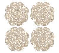 sourcing map 4 Pcs Crochet Handmade Cotton Placemats, 7.9" Round Lace Doilies Coaster, Lace Gimp Tray Coasters for Crafts, Daily Kitchen Use, Tea Cup, Festivals, Home Decoration, Light Brown