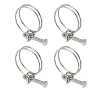 sourcing map 4 Pcs Double Wire Hose Clips 38-42 mm 304 Stainless Steel Adjustable Wire Pipe Tube Clamps with M6 Screw Plumbing Joint Fastener for Dust Collection Pool Pond, Silver