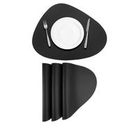 Sourcing Map 4 Pcs Faux Leather Placemats for Dinner Table, PU Leather Drop-Shaped Table Mats Heat Resistant Waterproof Oil Proof Kitchen Mats (Black)