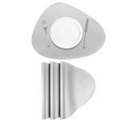 Sourcing Map 4 Pcs Faux Leather Placemats for Dinner Table - PU Leather Drop-Shaped Table Mats, Heat Resistant, Waterproof, Oil Proof Kitchen Mats (Silver)