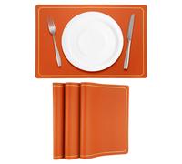 sourcing map 4 Pcs Faux Leather Placemats for Dinner Table, PU Leather Rectangle Table Mats Placemats Heat Resistant Waterproof Oil Proof Kitchen Placemats (Orange Gold Line)