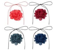 sourcing map 4 Pcs Flower Chokers Necklace for Women, Large Velvet Flower Chokers Adjustable Long Wrap Rose Necklaces Accessories for Women Wedding Prom Party, Red/Dark Red/Blue/Dark Blue