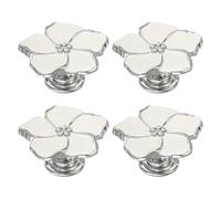 sourcing map 4 Pcs Flower Knobs, Metal Cabinet Drawer Knob Rhinestones Flower Petal Handles Dresser Knobs for Cupboard Cabinet Closet Door Pulls Decorative Furniture, White/Silver