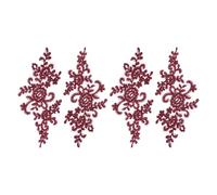 sourcing map 4 Pcs Flower Lace Appliques 3D Embroidery Lace Patch Sewing Addition Embellishments for Wedding Bridal Dress Clothes DIY Crafts Accessories Decoration, Burgundy (23cm)