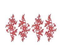 sourcing map 4 Pcs Flower Lace Appliques 3D Embroidery Lace Patch Sewing Addition Embellishments for Wedding Bridal Dress Clothes DIY Crafts Accessories Decoration, Red (23cm)