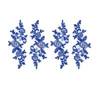 sourcing map 4 Pcs Flower Lace Appliques 3D Embroidery Lace Sequin Patch Sewing Addition Embellishments for Wedding Bridal Dress Clothes DIY Crafts Accessories Decoration, Sapphire Blue (24cm)