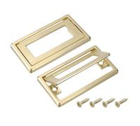sourcing map 4 Pcs Flush Pull Handle, 2.5 Inch Hole Center Hidden Recessed Furniture Grip Cabinets Door Square Pull Ring Handles with Screws for Drawers Cupboard, 3.3 Inch Length, Gold