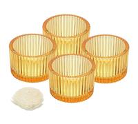 sourcing map 4 Pcs Glass Tea Light Candle Holder, Round Ribbed Glass Votive Candle Holder for Table Centerpiece, Home Decor and Party Supplies(Gold)