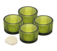sourcing map 4 Pcs Glass Tea Light Candle Holder, Round Ribbed Glass Votive Candle Holder for Table Centerpiece, Home Decor and Party Supplies(Green)