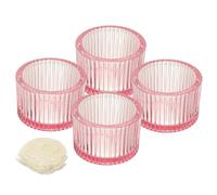 sourcing map 4 Pcs Glass Tea Light Candle Holder, Round Ribbed Glass Votive Candle Holder for Table Centerpiece, Home Decor and Party Supplies(Pink)