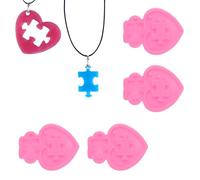 sourcing map 4 Pcs Jigsaw Resin Moulds, Silicone Epoxy Mould Kit with Hole for Pendant Keychains Ornament Jewelry Resin Art Crafts Making DIY Crafts, Pink