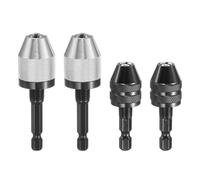 sourcing map 4 Pcs Keyless Drill Chuck Set 0.3-6.5 mm Chuck Conversion Adapter with 1/4" Shank for Electric Drills, Cordless Screwdrivers, and Rotary Tools, Black and Silver