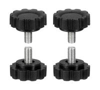 sourcing map 4 Pcs Knurled Knobs Handles M5 x 10mm (0.8mm Pitch) Male Thread Metric Carbon Steel Hand Tightening Clamping Screws Threaded Stud Knob Bolts for Woodworking Jigs, Black