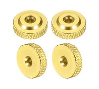 sourcing map 4 Pcs Knurled Thumb Nuts, M3 x 12 mm x 4 mm Female Shoulder Aluminum Flat Through Hole Lock Adjusting Nuts Handle Knob Fasteners for 3D Printer Parts, Machine, DIY, Yellow