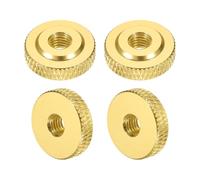 sourcing map 4 Pcs Knurled Thumb Nuts, M5 x 16 mm x 5 mm Female Shoulder Aluminum Flat Through Hole Lock Adjusting Nuts Handle Knob Fasteners for 3D Printer Parts, Machine, DIY, Yellow