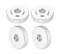 sourcing map 4 Pcs Knurled Thumb Nuts, M6 x 20 mm x 6 mm Female Shoulder Aluminum Flat Through Hole Lock Adjusting Nuts Handle Knob Fasteners for 3D Printer Parts, Machine, DIY, Silver Tone