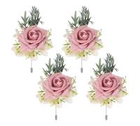 sourcing map 4 Pcs Light Red Boutonnieres for Men, Artificial Flower Buttonholes Pocket for Wedding Bride Groom Ceremony Anniversary Prom Party