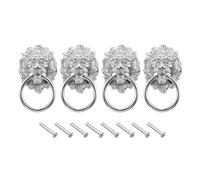 sourcing map 4 Pcs Lion Head Pulls Knob, 3.54" x 2" Zinc Alloy Vintage Lion Door Handle Decorative Front Door Knob Ring Pull Handle for Gate Cabinets Drawers, Silver