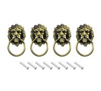 sourcing map 4 Pcs Lion Head Pulls Knob, 3.54" x 2" Zinc Alloy Vintage Lion Door Handle Decorative Front Door Knob Ring Pull Handle for Gate Cabinets Drawers, Bronze