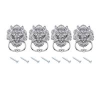 sourcing map 4 Pcs Lion Head Pulls Knob, 6 Inch Zinc Alloy Vintage Lion Door Handle Decorative Front Door Knob Ring Pull Handle for Gate Cabinets Drawers, Silver