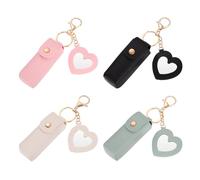 sourcing map 4 Pcs Lip Stick Holder Keychain, Portable PU Leather Lip Balm Holder Keychain with Heart Mirror Makeup Storage Case Charm for Women Travel Party Gift, Black/White/Pink/Green