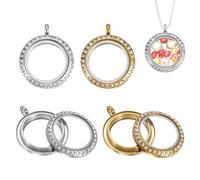sourcing map 4 Pcs Living Memory Locket Charm, 18mm Rhinestone Rotation Round Floating Locket Pendants Stainless Steel Glass Photo Charm for Women Necklace DIY Making Wedding, Silver/Gold