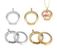 sourcing map 4 Pcs Living Memory Locket Charm, 23mm Round Floating Locket Pendants Stainless Steel Clear Glass Photo Charm for Women Necklace DIY Crafts Making Decoration, Silver/Gold