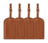 sourcing map 4 Pcs Luggage Tags, PU Leather Suitcases ID Bag Tags Luggage Identifiers Privacy Protection Travel Accessories Essential for Air Cruise International Travel (Brown, Vertical Flip)