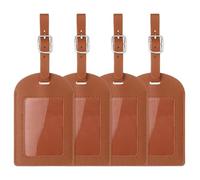 sourcing map 4 Pcs Luggage Tags, PU Leather Suitcases ID Bag Tags Luggage Identifiers Travel Accessories Essential for Air Cruise International Travel (Brown, No Flip Cover)