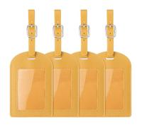 sourcing map 4 Pcs Luggage Tags, PU Leather Suitcases ID Bag Tags Luggage Identifiers Travel Accessories Essential for Air Cruise International Travel (Yellow, No Flip Cover)
