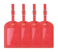 sourcing map 4 Pcs Luggage Tags, PU Leather Suitcases ID Bag Tags Luggage Identifiers Travel Accessories Essential for Air Cruise International Travel (Red, No Flip Cover)