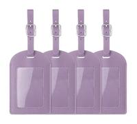 sourcing map 4 Pcs Luggage Tags, PU Leather Suitcases ID Bag Tags Luggage Identifiers Travel Accessories Essential for Air Cruise International Travel (Purple, No Flip Cover)