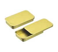 sourcing map 4 Pcs Metal Tin Box Container, 2.4x1.3x0.4 Inch Slide Top Tin Containers Empty Rectangular Storage Box Portable Mini Tin Case for Candy Cosmetic Crafts, Light Gold