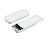 sourcing map 4 Pcs Metal Tin Box Container, 3.1x1.3x0.4 Inch Slide Top Tin Containers Empty Rectangular Storage Box Portable Mini Tin Case for Candy Cosmetic Crafts, White