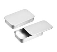 sourcing map 4 Pcs Metal Tin Box Container, 3.1x2x0.6 Inch Slide Top Tin Containers Empty Rectangular Storage Box Portable Mini Tin Case for Candy Cosmetic Crafts, Silver