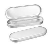 sourcing map 4 Pcs Metal Tin Box Container, 6.9x2.4x0.7 Inch Oval Empty Hinged Lid Box Mini Portable Storage Containers for Candy Drawing Pin Crafts, Silver