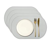 sourcing map 4 Pcs Oval Silicone Placemat, 15.4" x 10.4" Non-Slip Washable Table Placemats Heat Resistant Waterproof Mat with High Edge for Table Kitchen Desk Protection, Light Gray