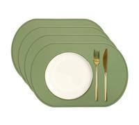 sourcing map 4 Pcs Oval Silicone Placemat, 15.4" x 10.4" Non-Slip Washable Table Placemats Heat Resistant Waterproof Mat with High Edge for Table Kitchen Desk Protection, Green