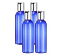 sourcing map 4 Pcs Plastic Travel Bottles, 2 oz Empty Shampoo Bottles with Silver-Black Disc Top Caps Clear Refillable Travel Squeeze Containers for Lotions Cosmetics Body Soap, Blue