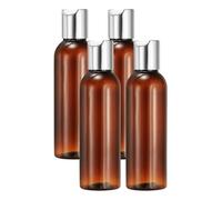 sourcing map 4 Pcs Plastic Travel Bottles, 2 oz Empty Shampoo Bottles with Silver-White Disc Top Caps Clear Refillable Travel Squeeze Containers for Lotions Cosmetics Body Soap, Brown