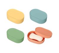 sourcing map 4 Pcs Portable Plastic Soap Case, Travel Soap Dish with Lid Sealed Waterproof Leakproof for Home Bathroom Hotel Shower Room Camping Gyms, Yellow/Pink/Blue/Green (Rounded Rectangle)