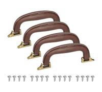 sourcing map 4 Pcs PU Leather Luggage Handle, 0.9" Hole Distance Vintage U-Shape Replacement Strap Handle for Travel Handbag Guitar Musical Box Gift Boxes, Brown/Bronze
