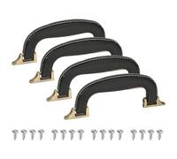 sourcing map 4 Pcs PU Leather Luggage Handle, 0.9" Hole Distance Vintage U-shape Replacement Strap Handle for Travel Handbag Guitar Musical Box Gift Boxes, Black/Bronze