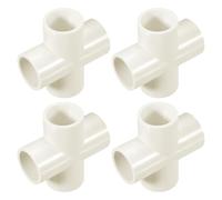 Sourcing Map 4 Pcs PVC Cross Connector, 0.8" ID x 1" OD, 2.1" L, White PVC Pipe Fitting for Plumbing, Irrigation, Furniture & Greenhouse Structures