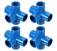 sourcing map 4 Pcs PVC Fitting, 5 Way PVC Fitting 1" 0.98" PVC Connectors PVC Elbow PVC Pipe Fittings PVC Coupling PVC Furniture Corner Connector for DIY Garden Support Structure, Blue