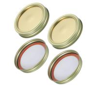 sourcing map 4 Pcs Regular Mason Jar Lids and Bands Set Split-type Canning Lids for Regular Mouth Mason Jar for Fermenting Pickling Meal Prep Freezing Preserving with Label, Golden(86mm)